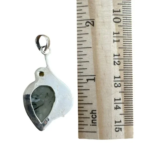 Prehnite & Peridot Solid 925 Sterling Silver Pendant - Picture 3 of 3